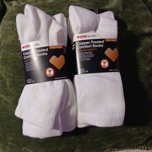 CVS  Copper Treated Comfort Socks White Two 3 Packs New